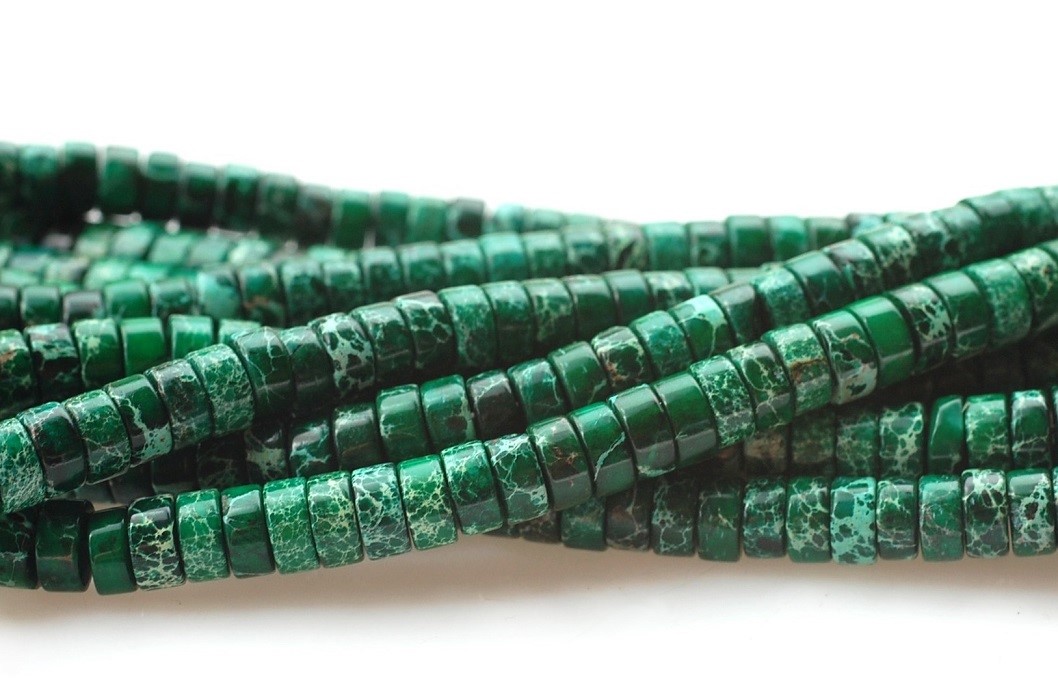 Jaspis cesarski krążki 6 mm  - sznur ( c.zielony )