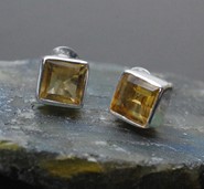 Cytryn kwadraty  kolczyki  srebro 925 (K7)